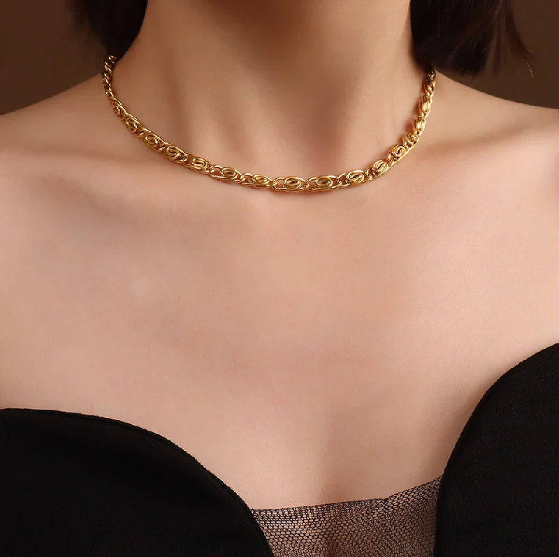 P1082 Gold Texture Chain Necklace 40 + 5cm