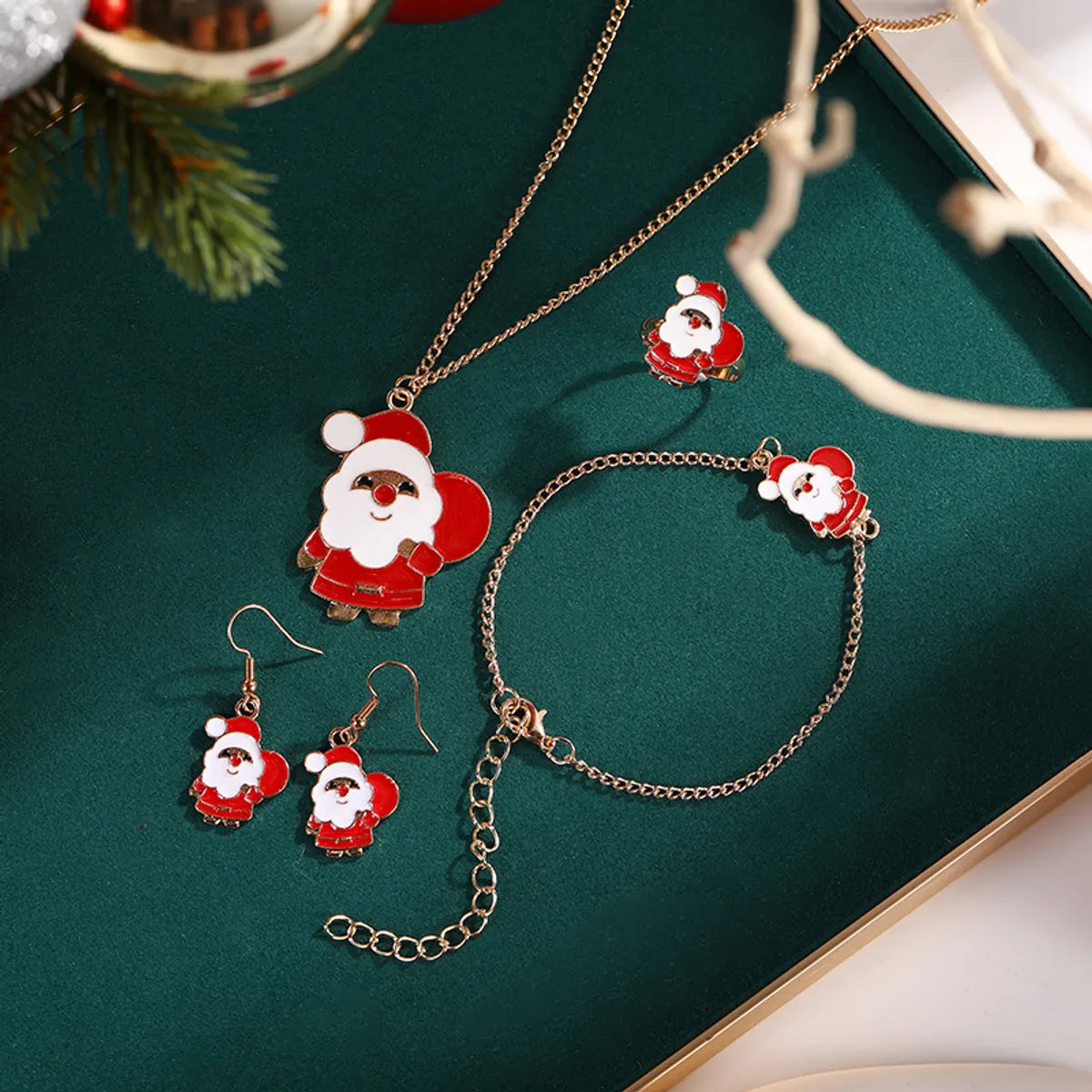 women's bracelets with delicate chain -Cartoon Style Christmas Hat Christmas Tree Antlers Alloy Plating Women's Bracelets Earrings Necklace 4 Piece Set