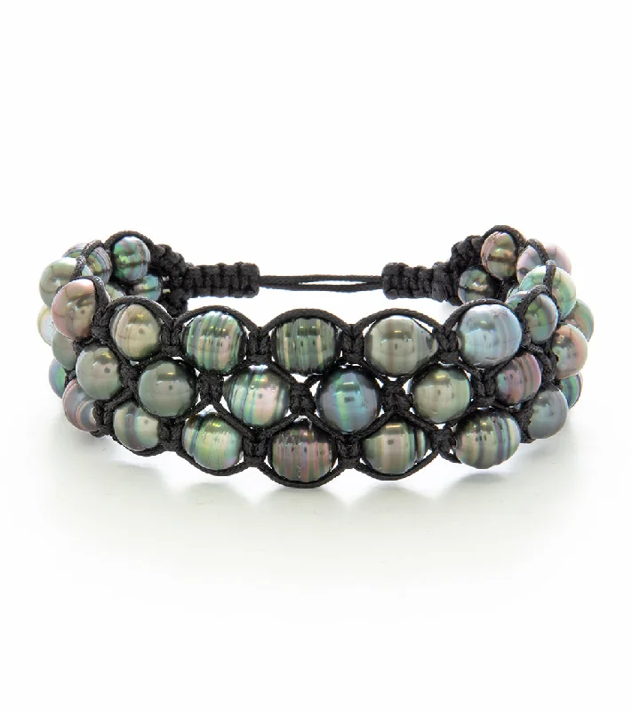 women's bracelets with geometric design -Woven Tahitian Pearl Bracelet (42 Pearls)- 36959C