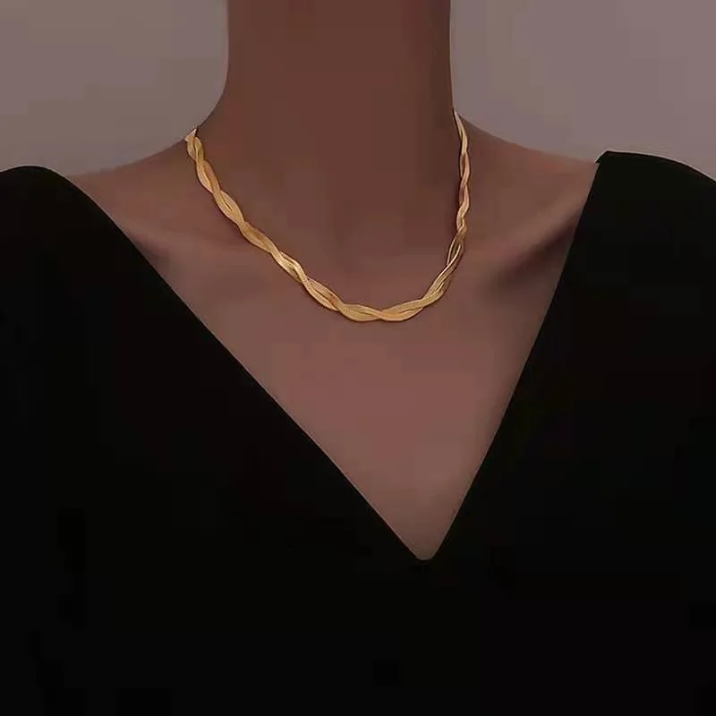 Jyh308 Necklace Gold Two-Strand Woven