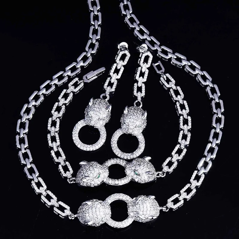 White Gold Color Double Leopard Head Necklace [about 45cm]]