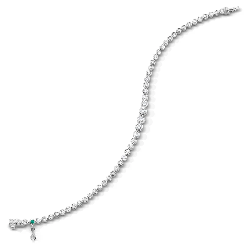 women's bracelets with gemstone clasp -Midi Graduated Round Bezel Set Diamond 18K White Gold Tennis Bracelet