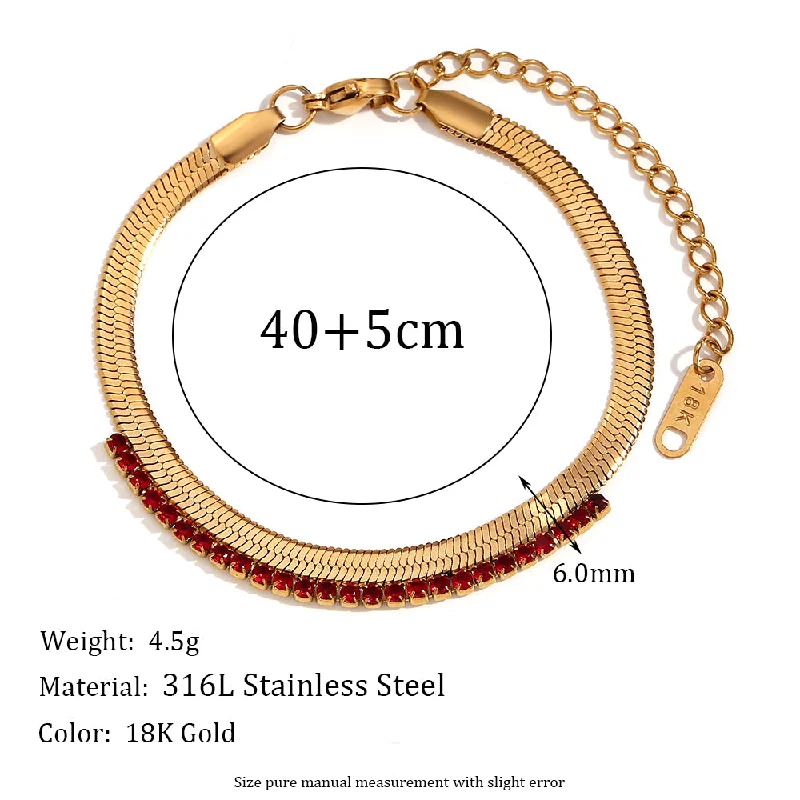 Zircon Fishbone Stitching Bracelet-Gold-Red Diamond