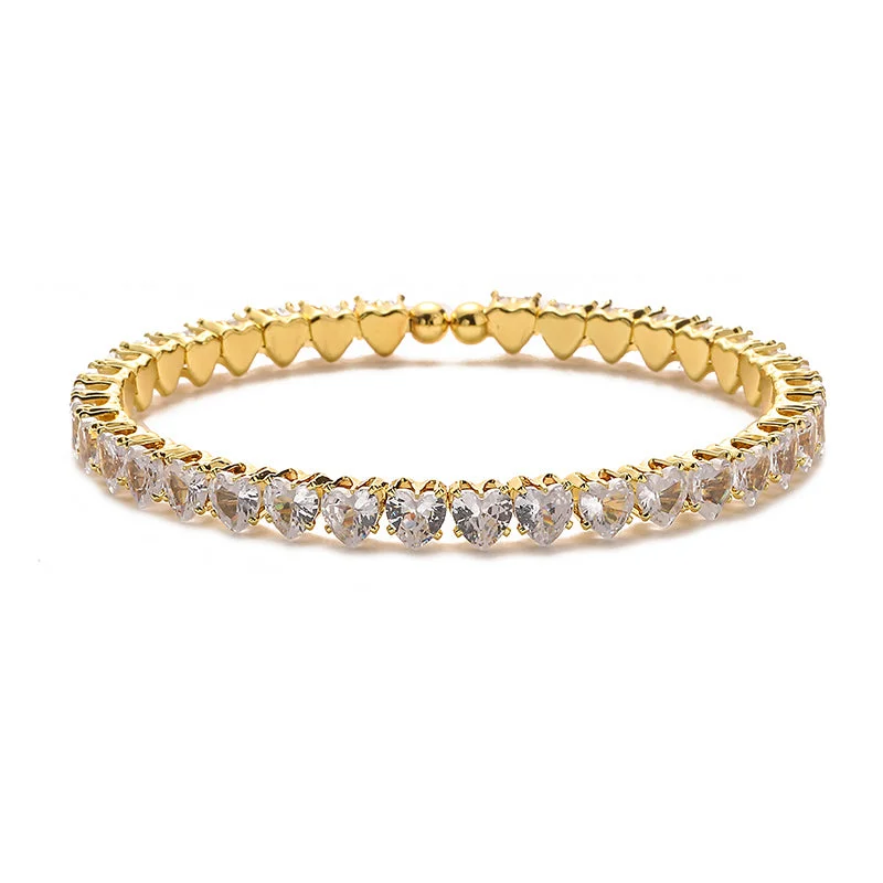 Gold White Diamond Heart Bracelet