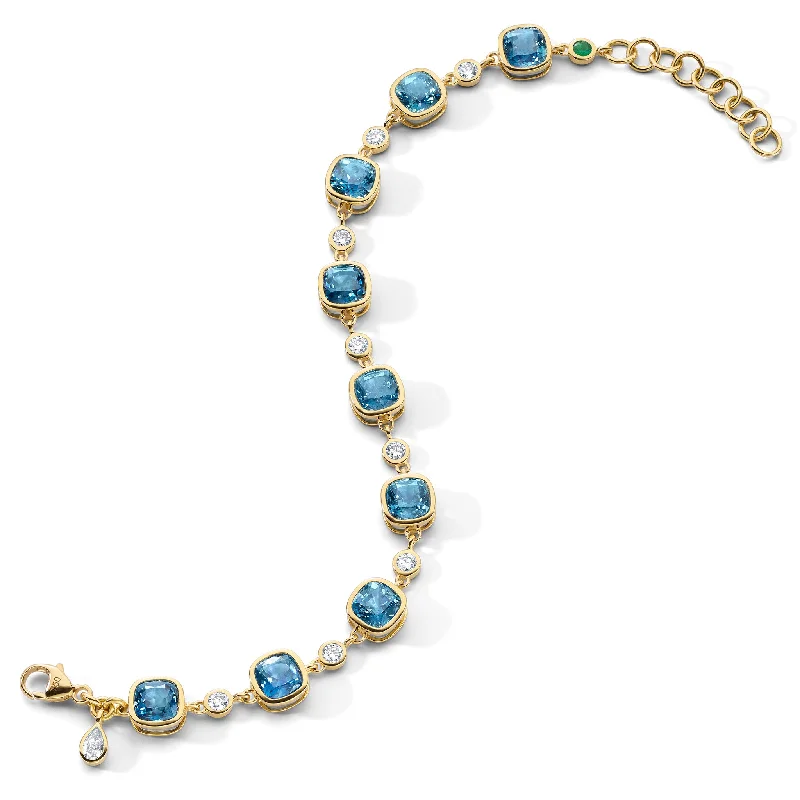 women's bracelets with gold accents -Special Edition Cushion Cut Montana Blue Sapphire Tennis Bracelet