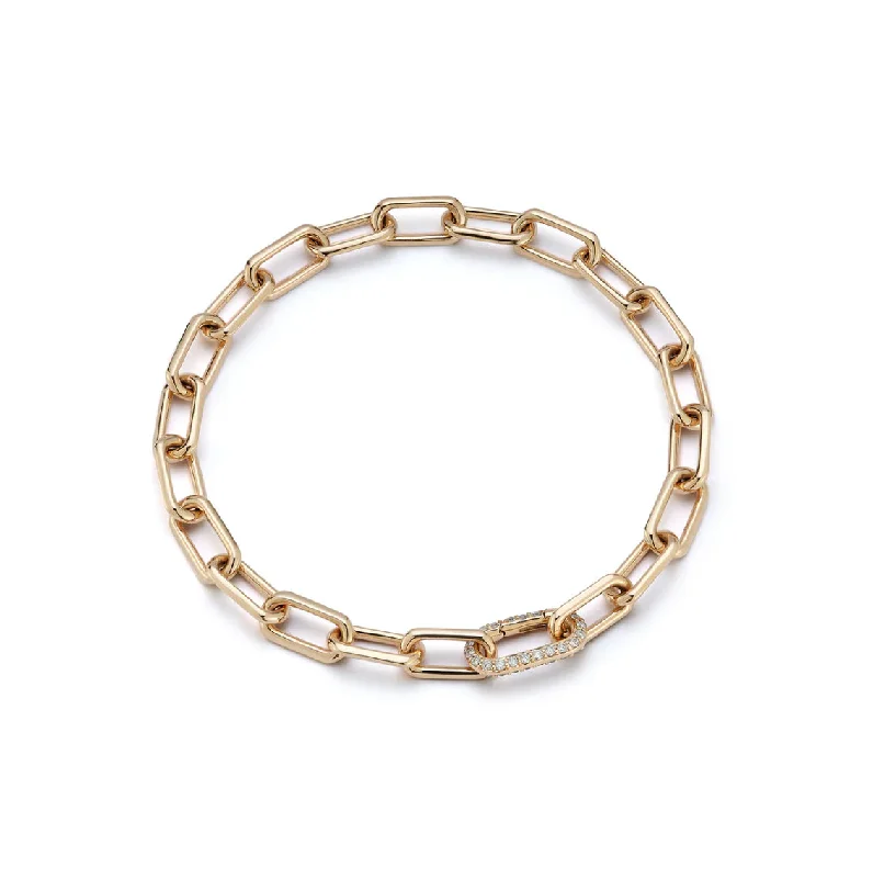 women's bracelets with silver bangles -Saxon Gold Chain Link Bracelet with Elongated All Diamond Clasp