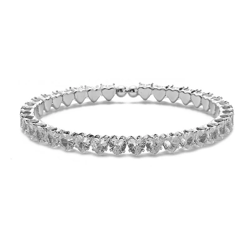 White Gold Color White Diamond Heart Bracelet