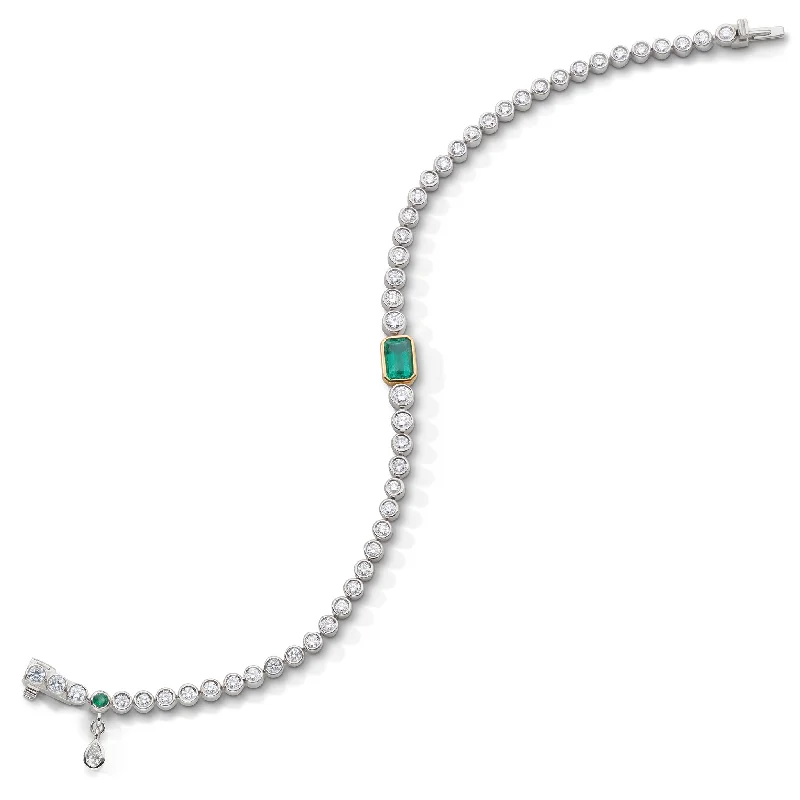 women's bracelets with delicate silver band -Bezel Set Diamond & Emerald Tennis Bracelet