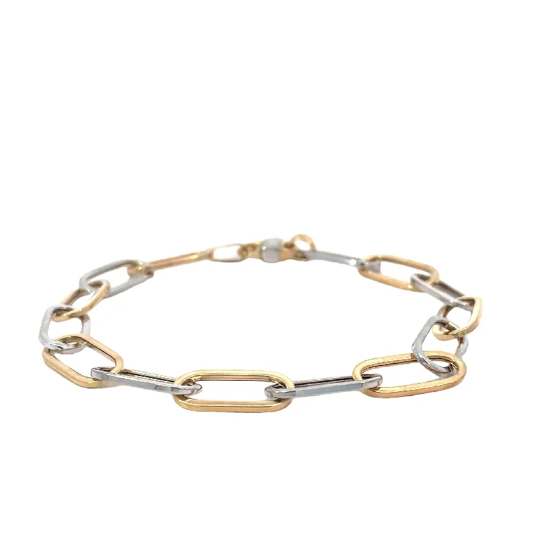 women's bracelets with diamond accents -Two Tone Paperclip Chain Bracelet