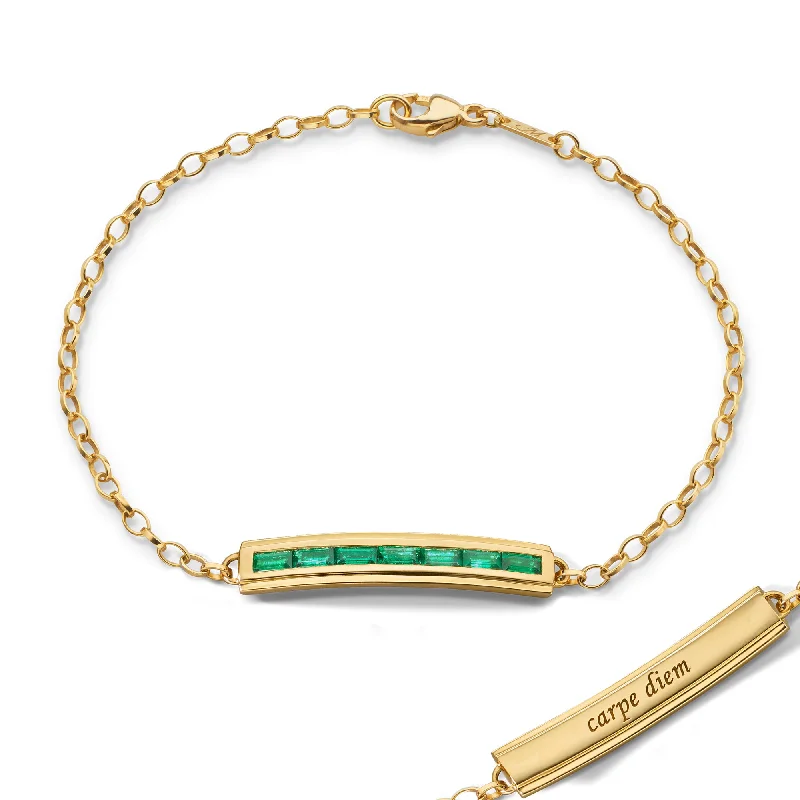 women's bracelets with minimalist design -Baguette Emerald "Carpe Diem" Petite Poesy Bracelet