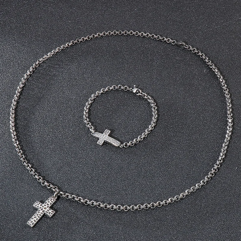 women's bracelets with layered bangles -Hip-hop Retro Cross Titanium Steel Bracelets Necklace