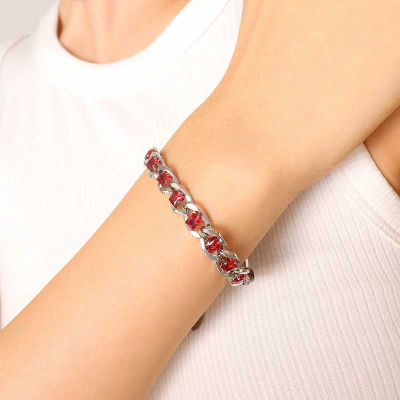 E318-Steel Red Zircon Bracelet-16+5cm