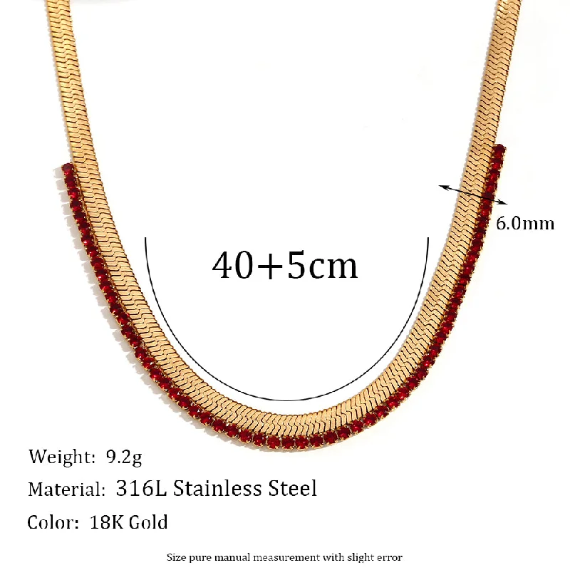 Zircon Fishbone Stitching Necklace-Gold-Red Diamond