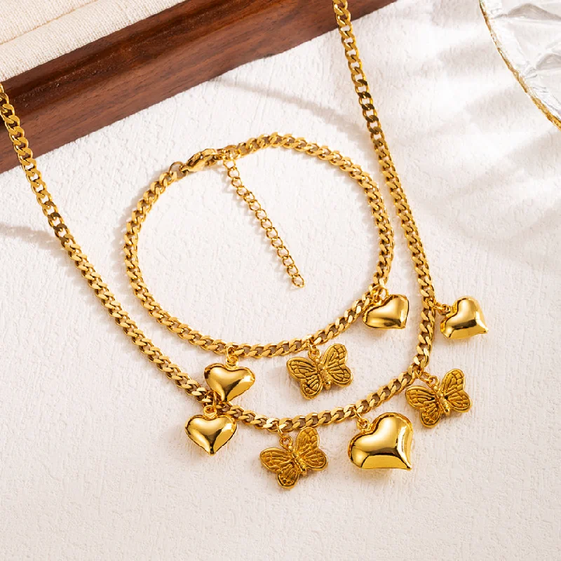 women's bracelets with festive flair -Wholesale Ins Style Elegant Heart Shape Flower Butterfly Stainless Steel 18k Gold Plated Bracelets Necklace