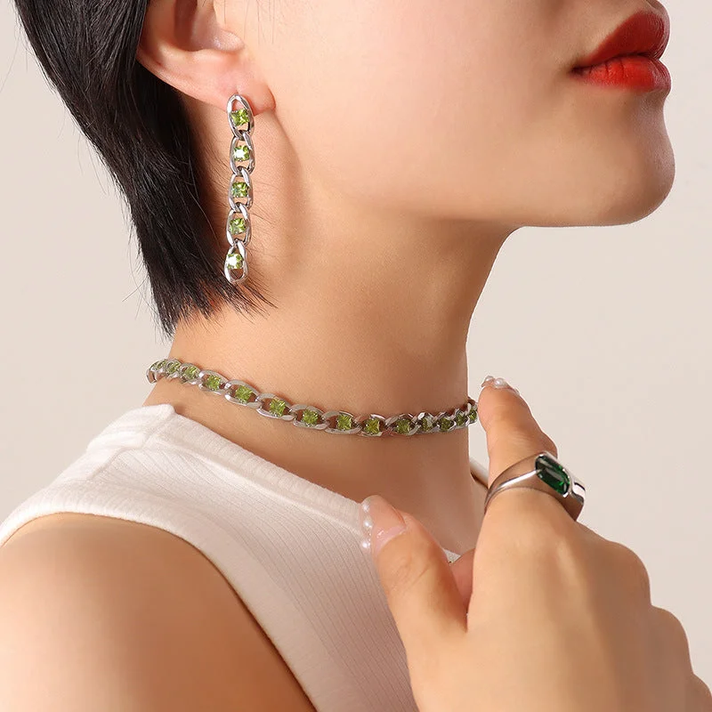 F640-Steel Light Green Zircon Earrings