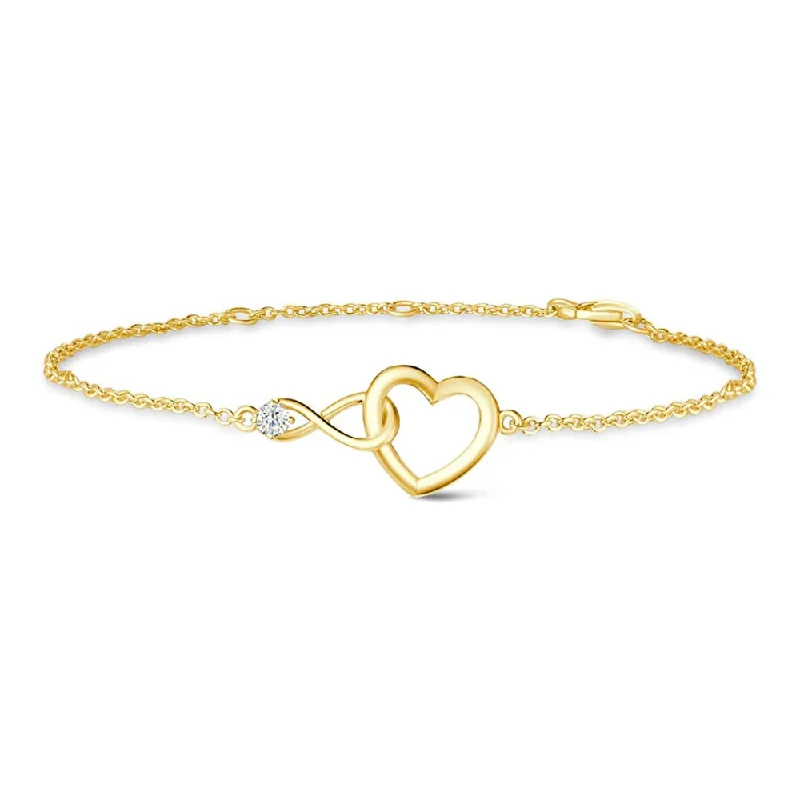 women's bracelets with layered bangles -FANCIME Interlocking Heart Infinity 14K Solid Gold Bracelet