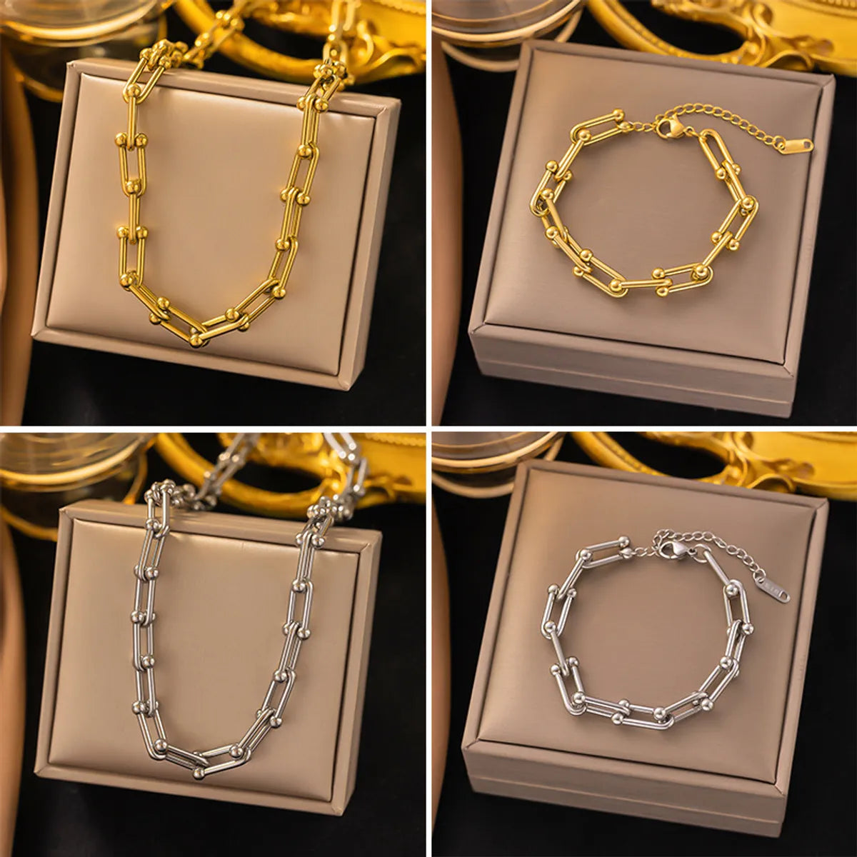 women's bracelets with bold metal cuffs -Wholesale Casual Streetwear U Shape Titanium Steel Plating Bracelets Necklace