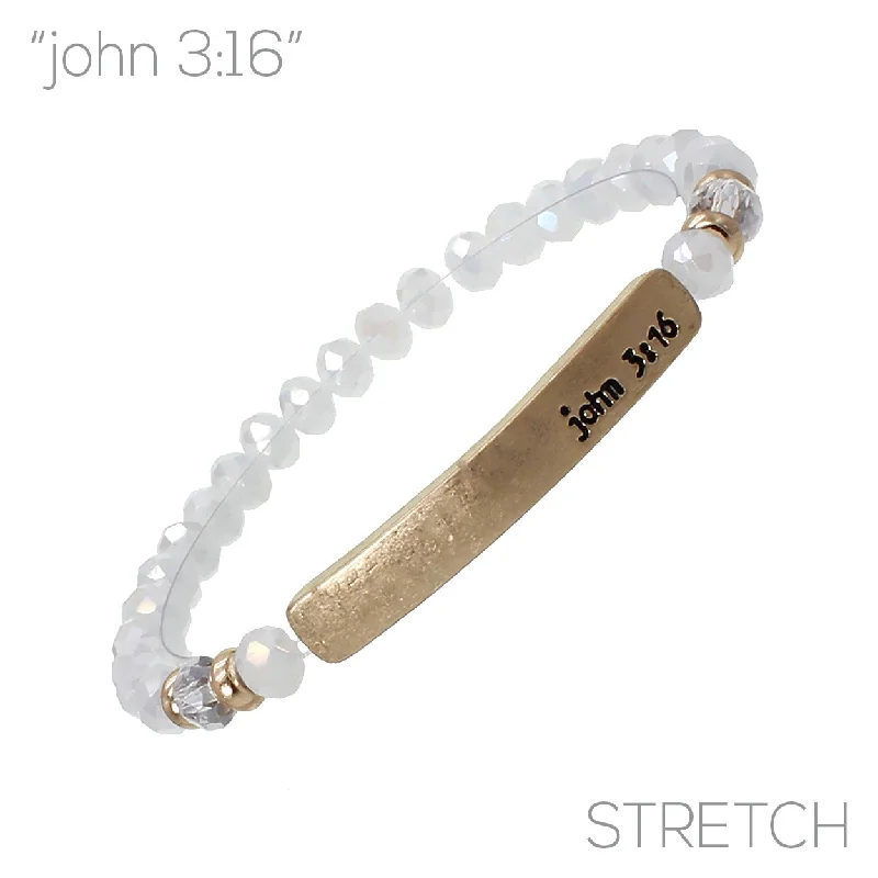 women's bracelets with hammered finish -"John 3:16" Glass Bead Stretch Bracelet