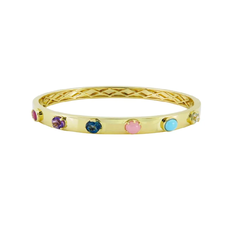 women's bracelets with slim band -The Lego Collection Round Multi Gemstone Bracelet