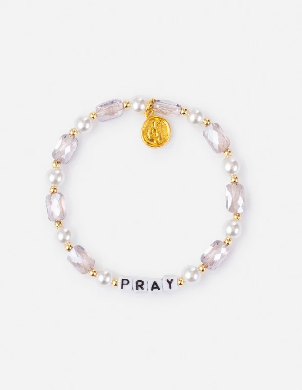 women's bracelets with hammered finish -Pray Pearl Letter Bracelet