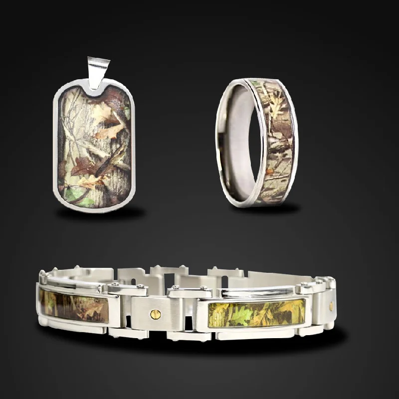 women's bracelets with layered bangles -3 pc Hunting Camo Jewelry Set Hunter Bracelet Ring Dog Tag