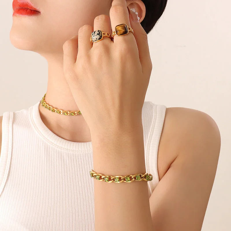 E318-Gold Light Green Zircon Bracelet-16+5cm