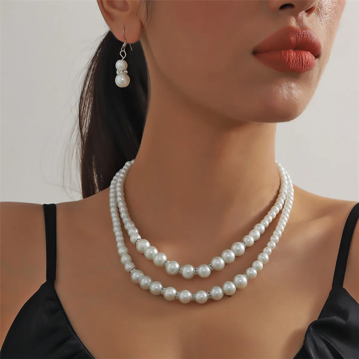 women's bracelets with stacked design -Wholesale Jewelry Elegant Lady Solid Color Imitation Pearl Bracelets Earrings Necklace