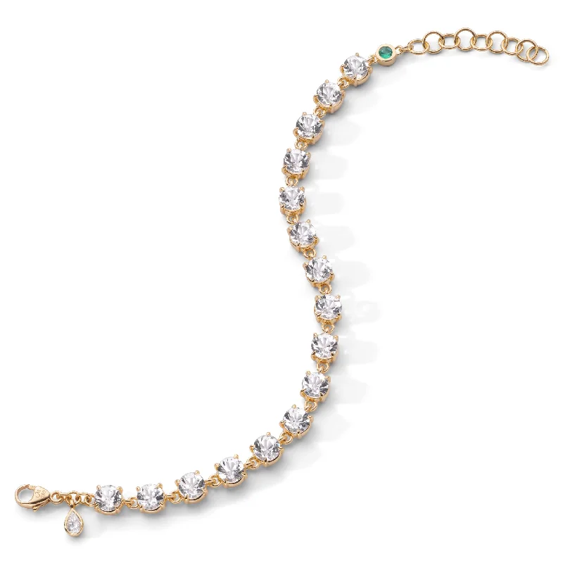 women's bracelets with layered look -Round "European Cut" Rock Crystal Tennis Bracelet in 18K Gold