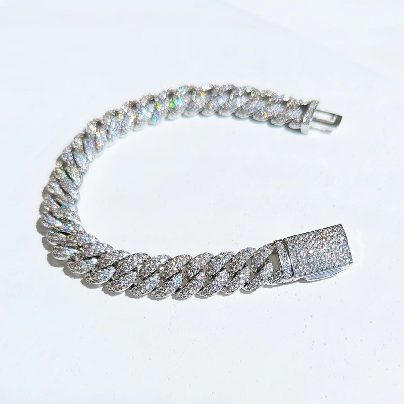 women's bracelets with heart-shaped charm -Men’s Silver Diamond Cuban Link Bracelet