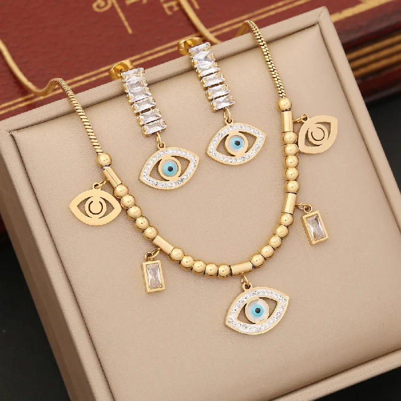 women's bracelets with clasp -Wholesale Ins Style Eye Stainless Steel Zircon Bracelets Earrings Necklace