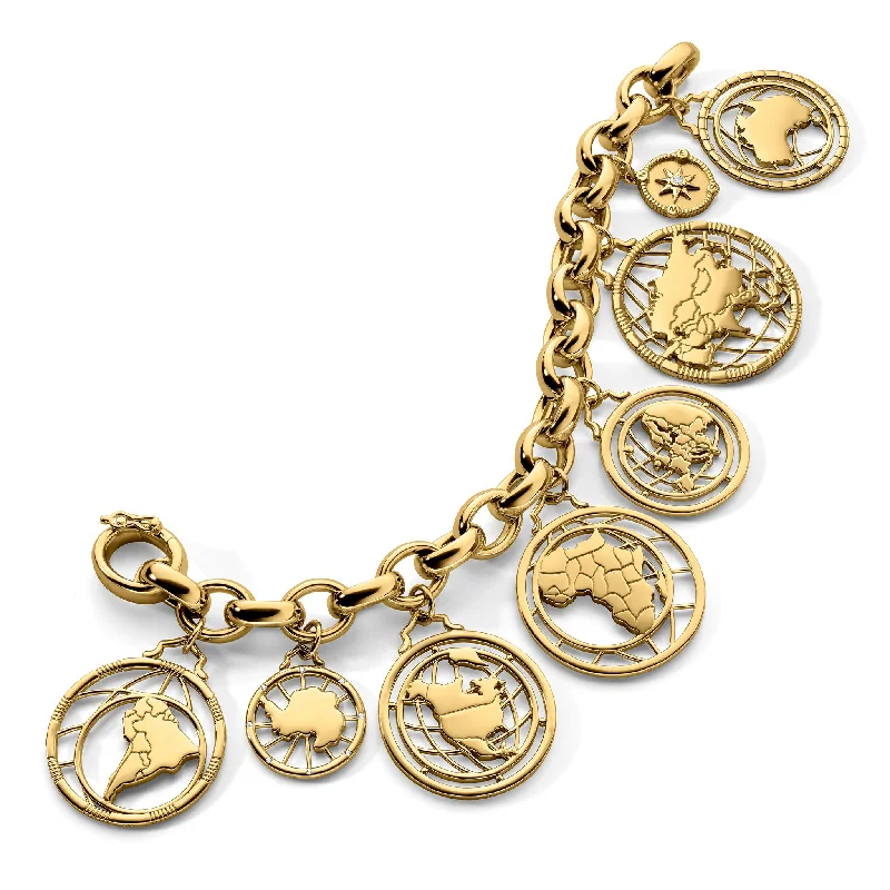 women's bracelets with pearl -18K Yellow Gold Continent Charm Bracelet