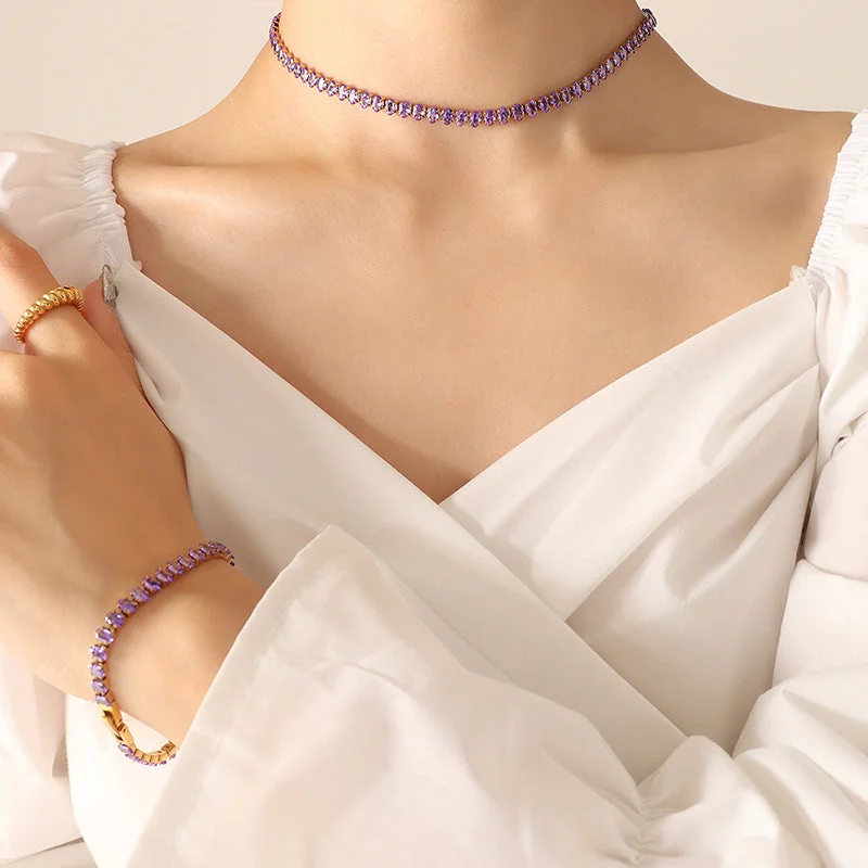 P1163-Purple Zircon Necklace-37cm