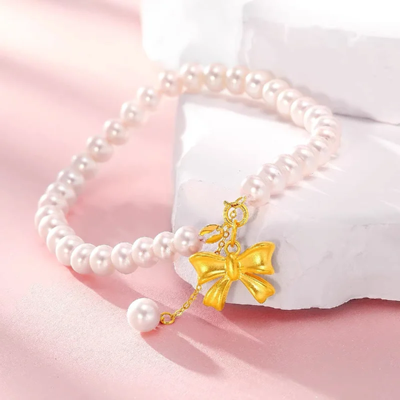 Gold-Princess Pearl Bow Bracelet