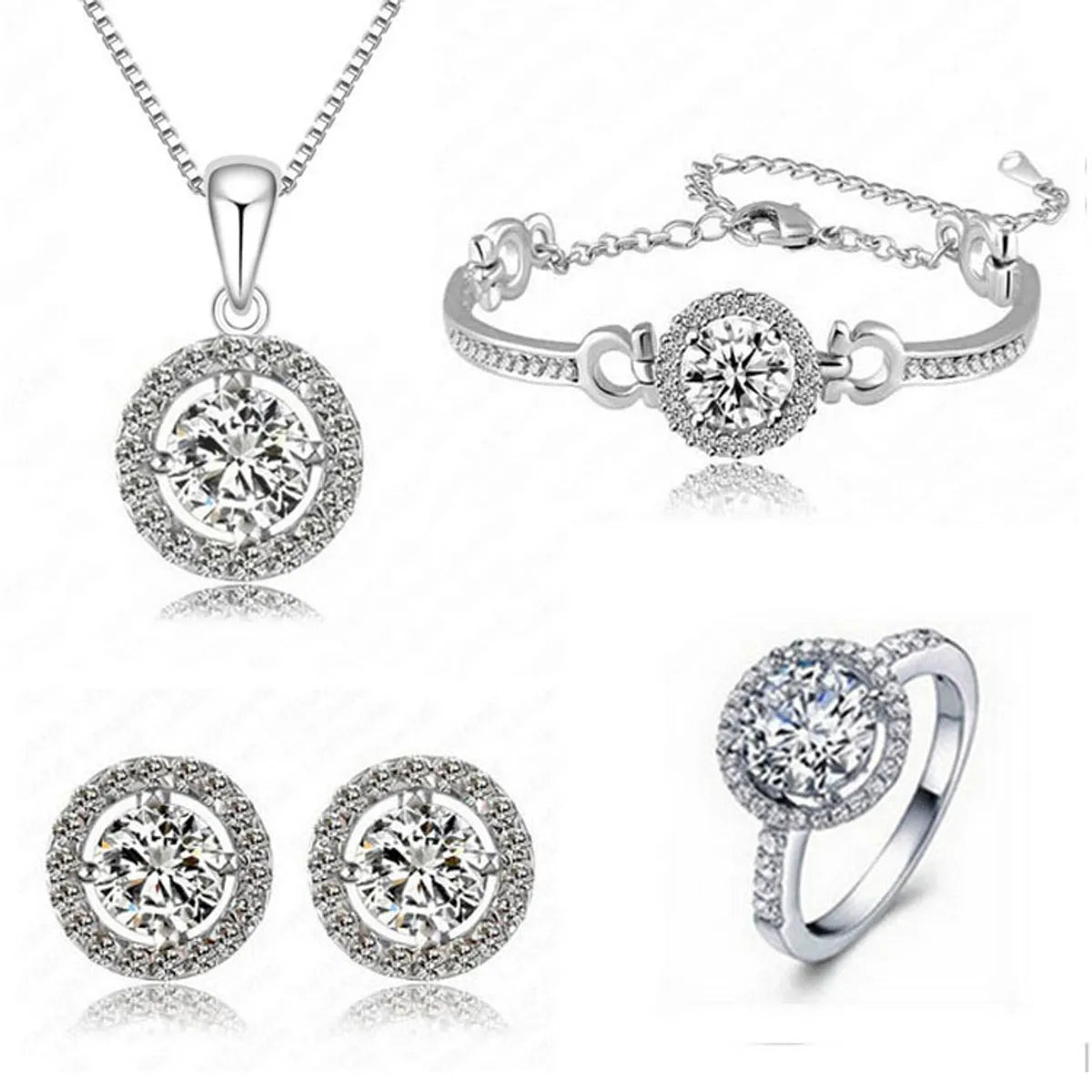 women's bracelets with cuff style bracelet -Fashion Round Rhinestone Pendant Bracelet Alloy Earrings Necklace Suit