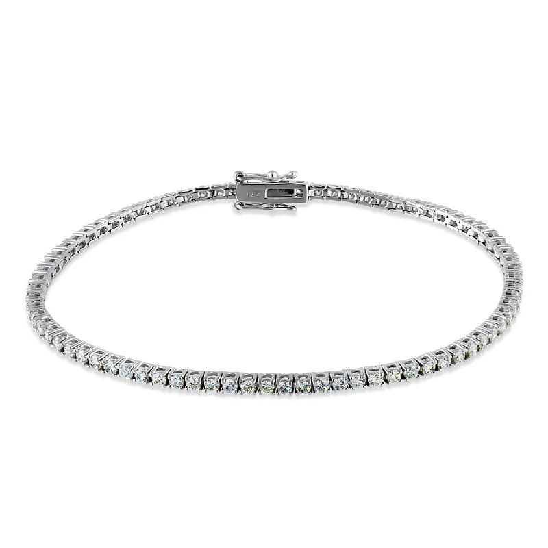 women's bracelets with braided leather -Solid 14k White Gold 2.0mm Diamond Bracelet