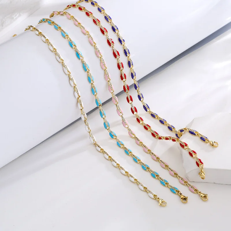 women's bracelets with sterling silver -Colorful Dripping Oil Necklace Bracelet Set Micro Inlaid Zircon Copper Ornament