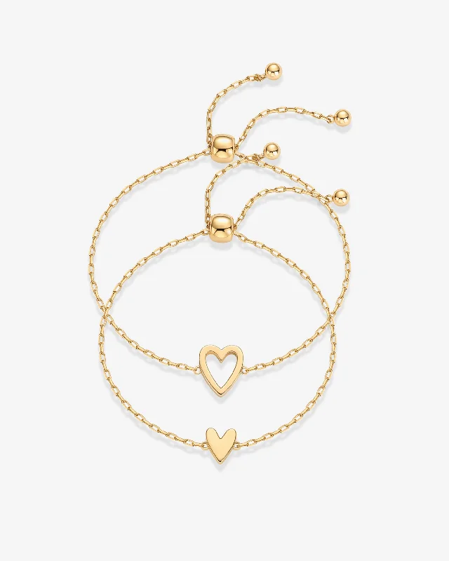 women's bracelets with infinity symbol -Heart Duo Charm Solitaire Bracelet