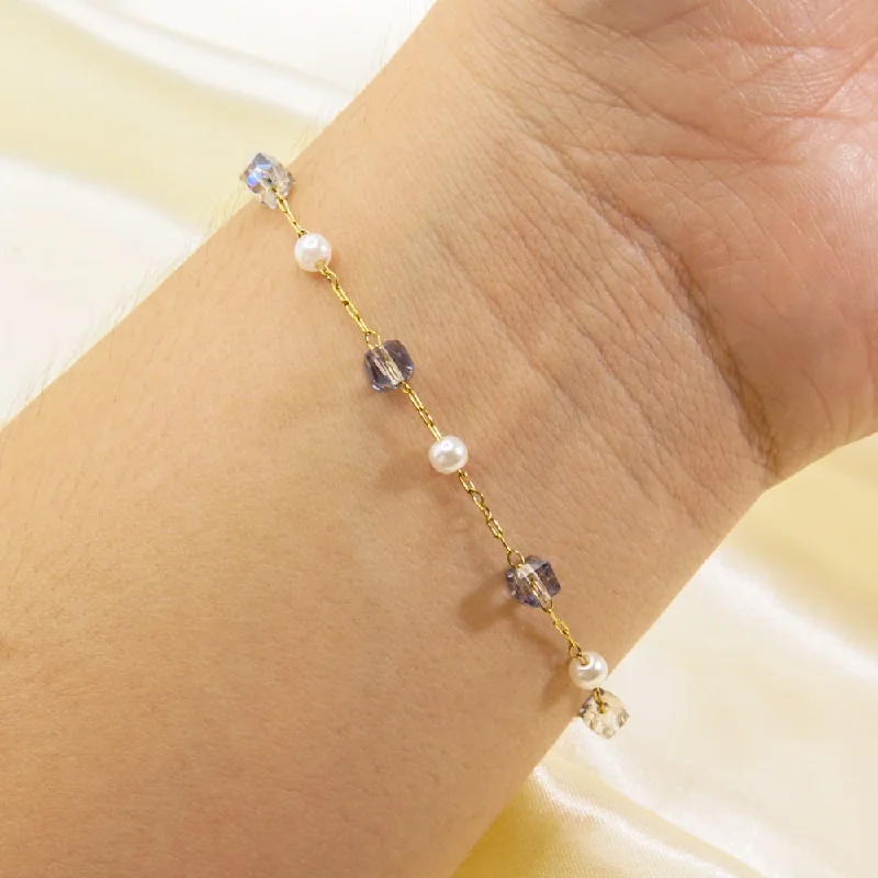 women's bracelets with minimalist bangles -Sweet Square Artificial Crystal Beaded Women's Bracelets