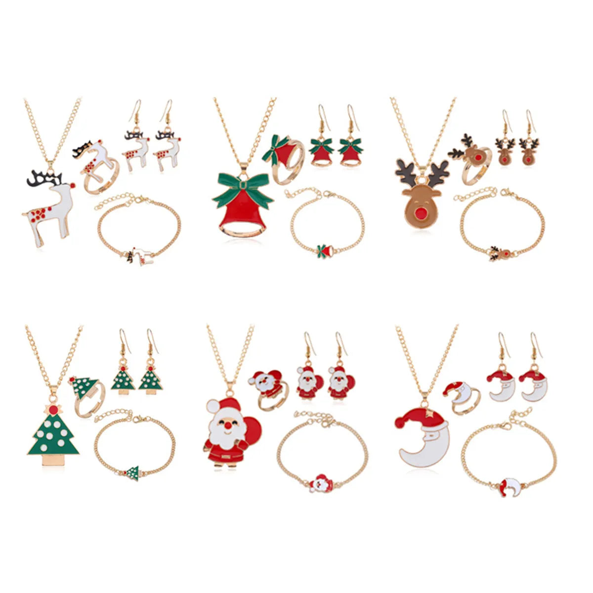 women's bracelets with adjustable fit -Fashion Santa Claus Alloy Enamel Women's Bracelets Earrings Necklace 1 Set