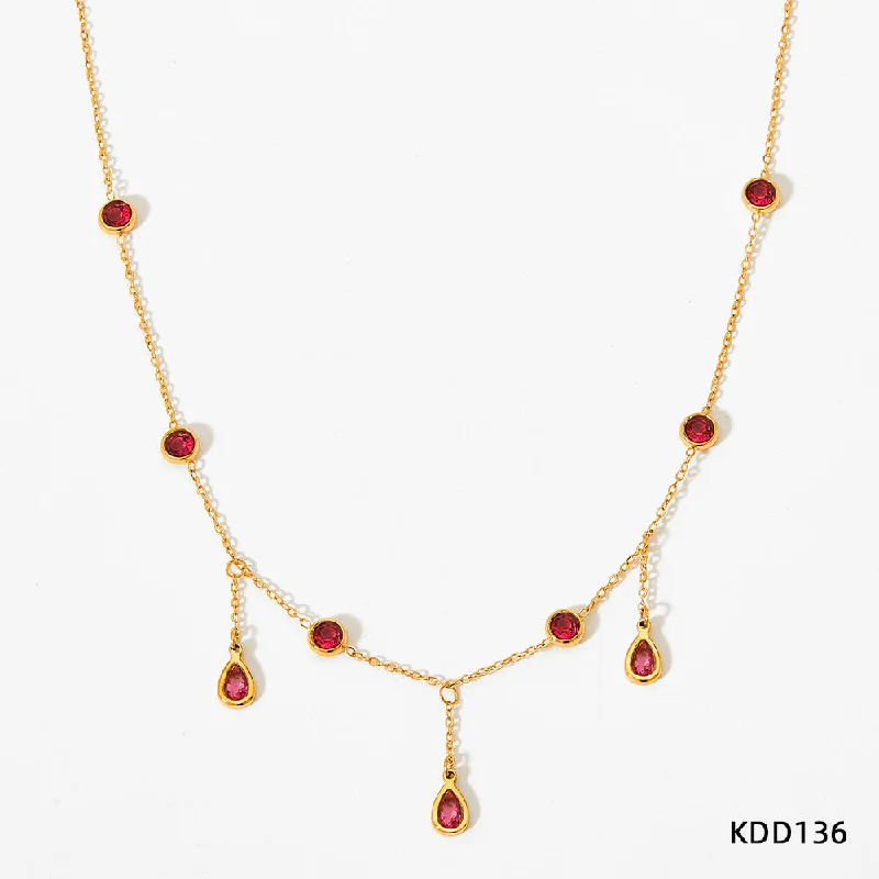 Kdd136 Necklace Zircon Red