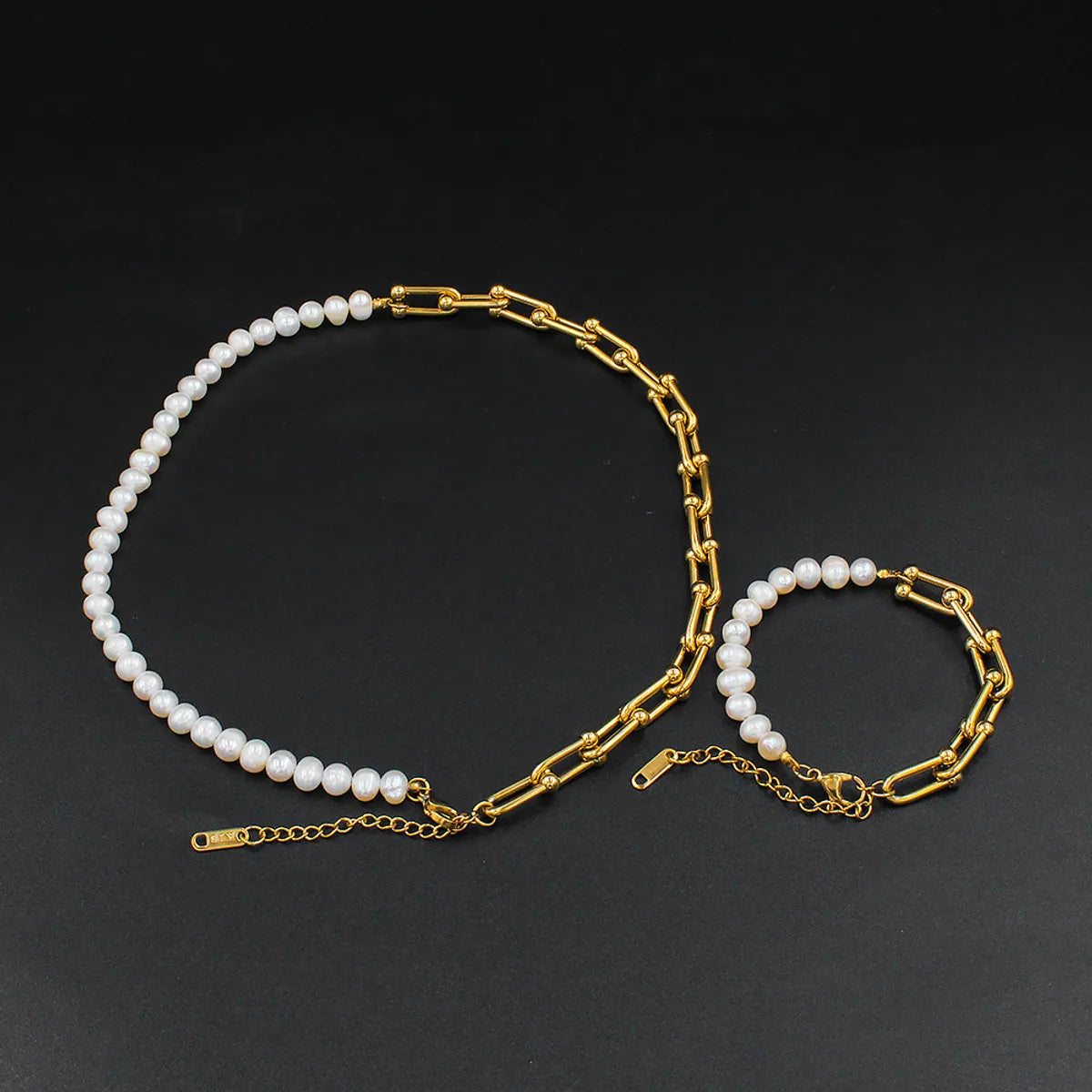 women's bracelets silver -Retro Geometric Stainless Steel Pearl Bracelets Necklace 1 Piece