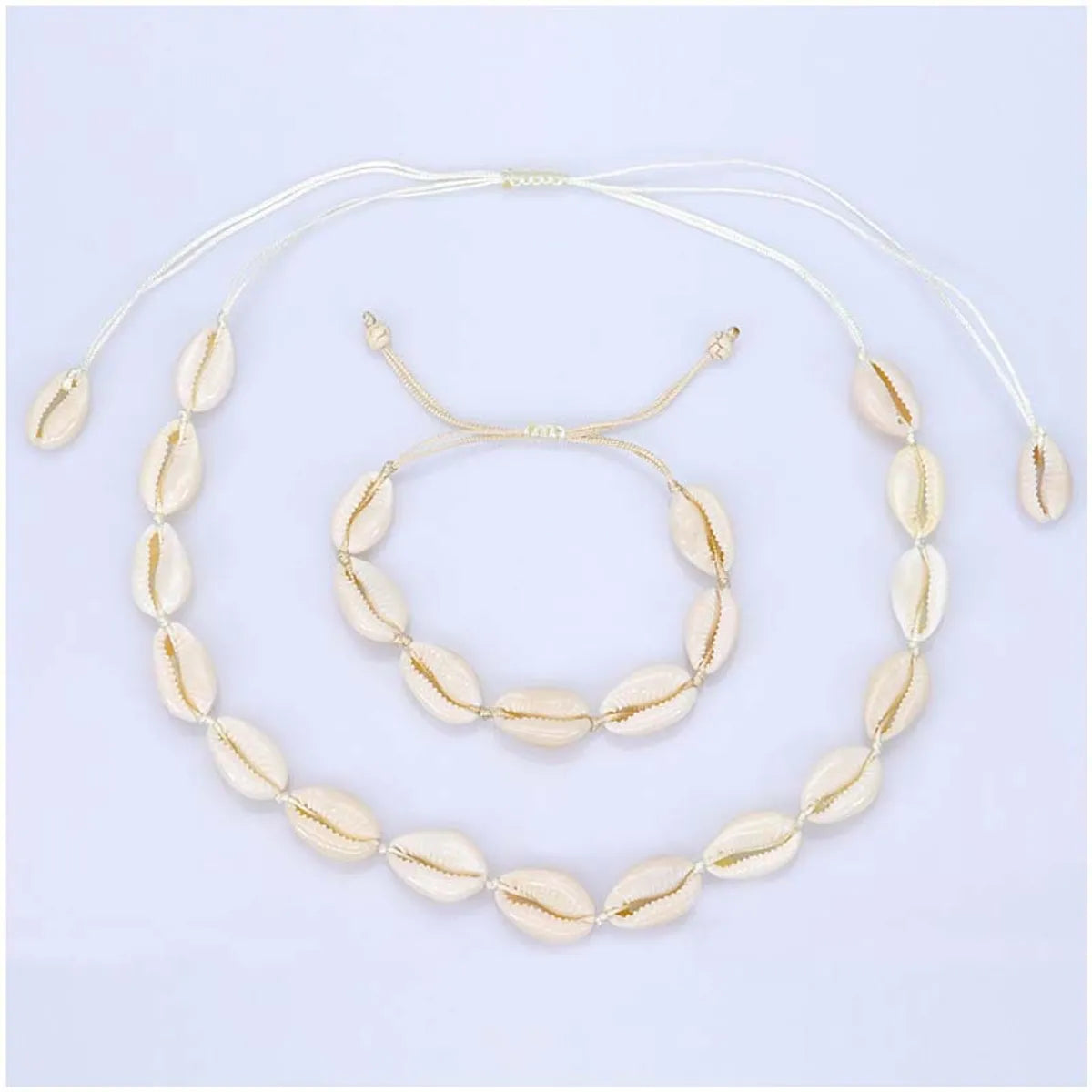 women's bracelets with polished finish -Vacation Shell Rope Shell Unisex Bracelets Necklace