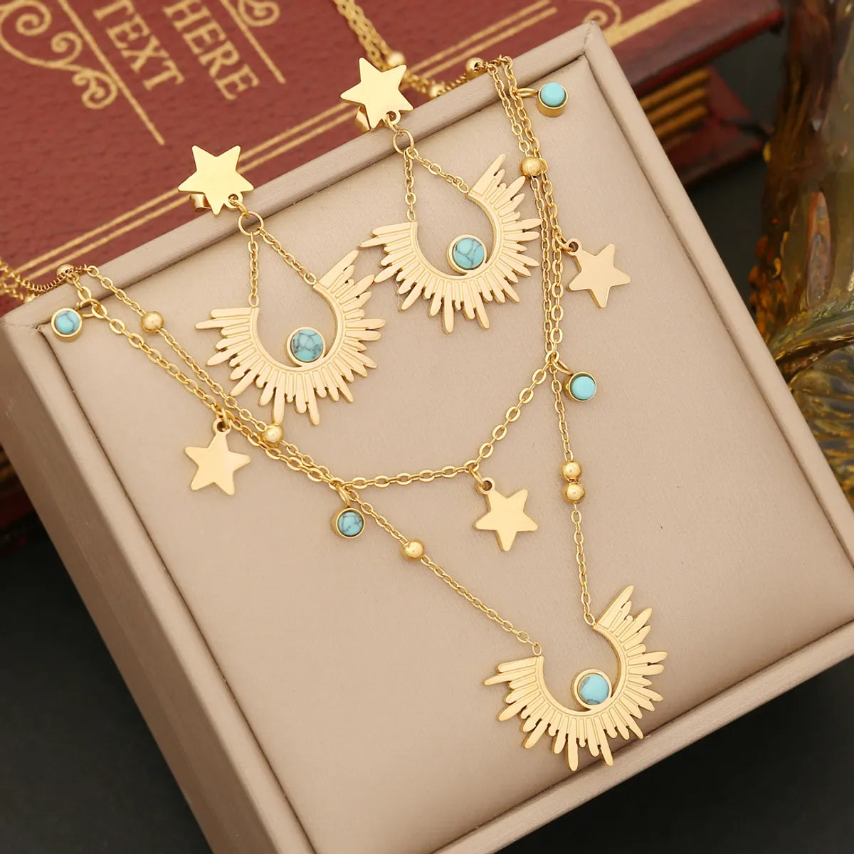 women's bracelets with soft leather strap -Wholesale Ethnic Style Bohemian Star Stainless Steel Layered Plating Inlay Turquoise Bracelets Earrings Necklace