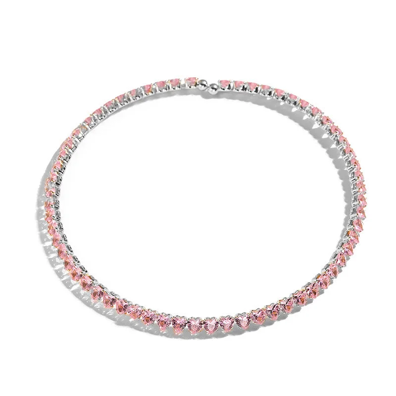 White Gold Color Pink Diamond Love Necklace