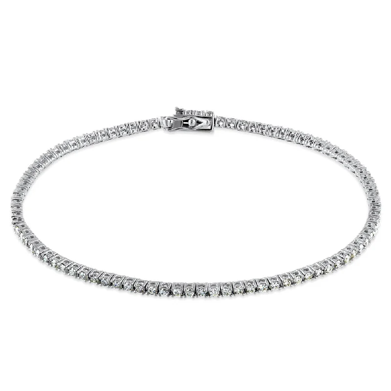 women's bracelets with layered look -Solid 14k White Gold 1.5mm Diamond Bracelet