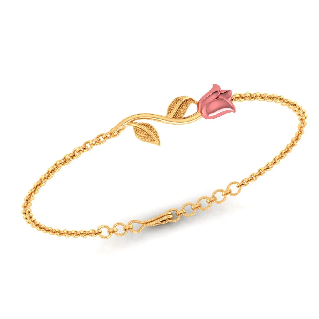 women's bracelets with beaded design -22K (916) Gold Bracelet With Rose Motif And Interlinked Chains Design