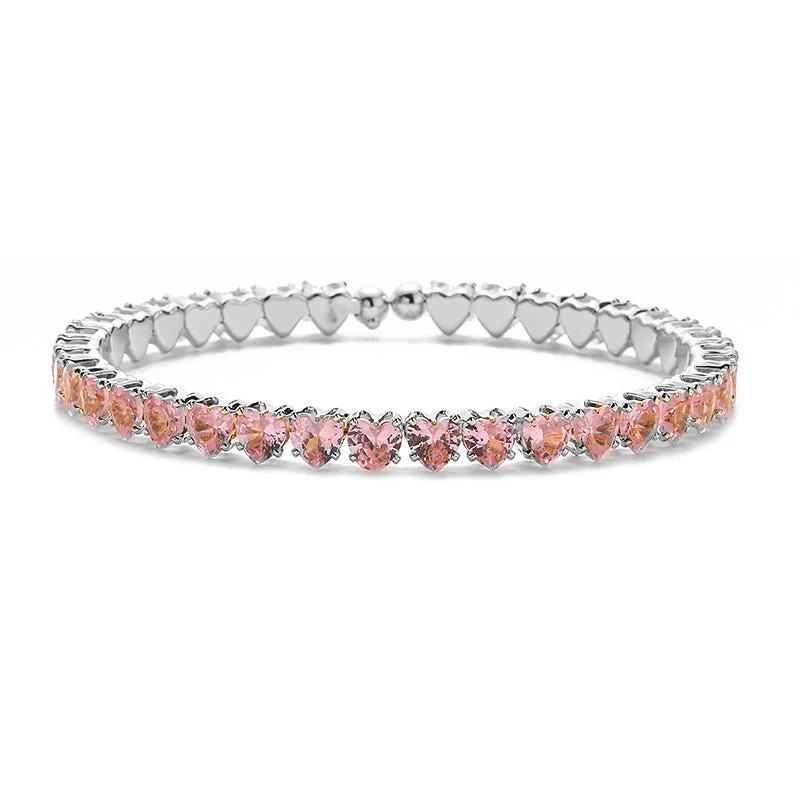 White Gold Color Pink Diamond Heart Bracelet