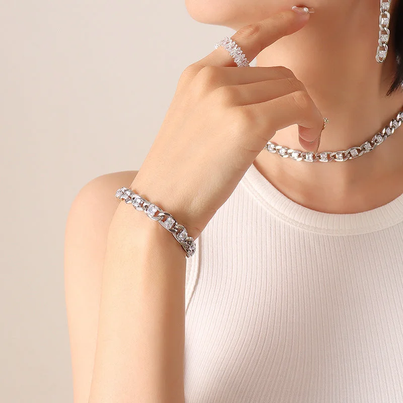 E318-Steel White Zircon Bracelet-16+5cm