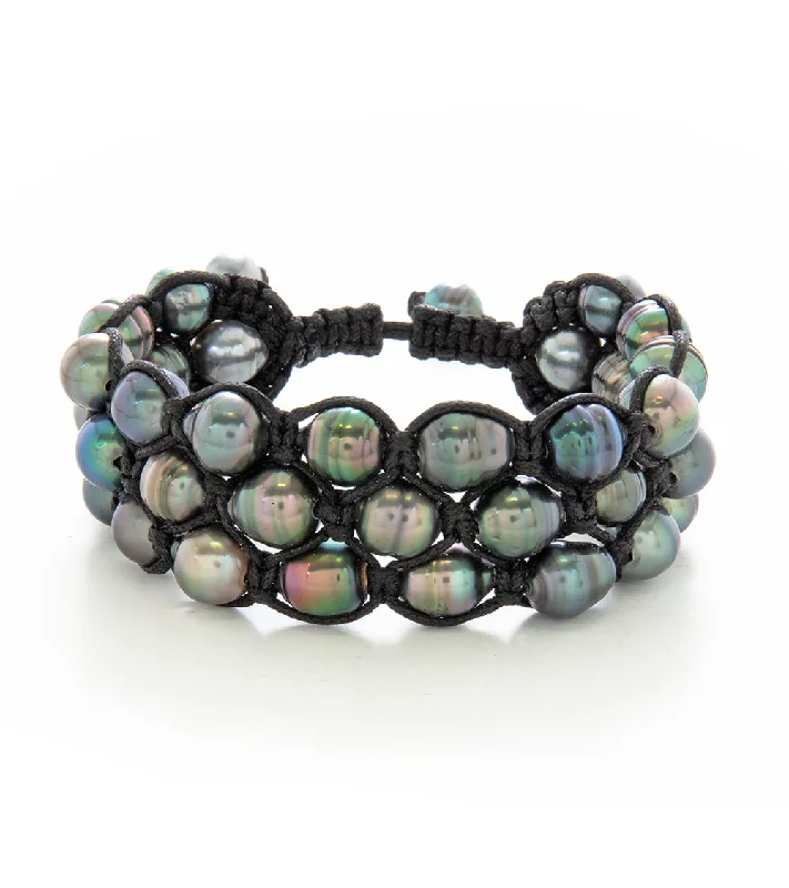 women's bracelets with smooth finish -Woven Tahitian Pearl Bracelet (39 Pearls)- 36958C