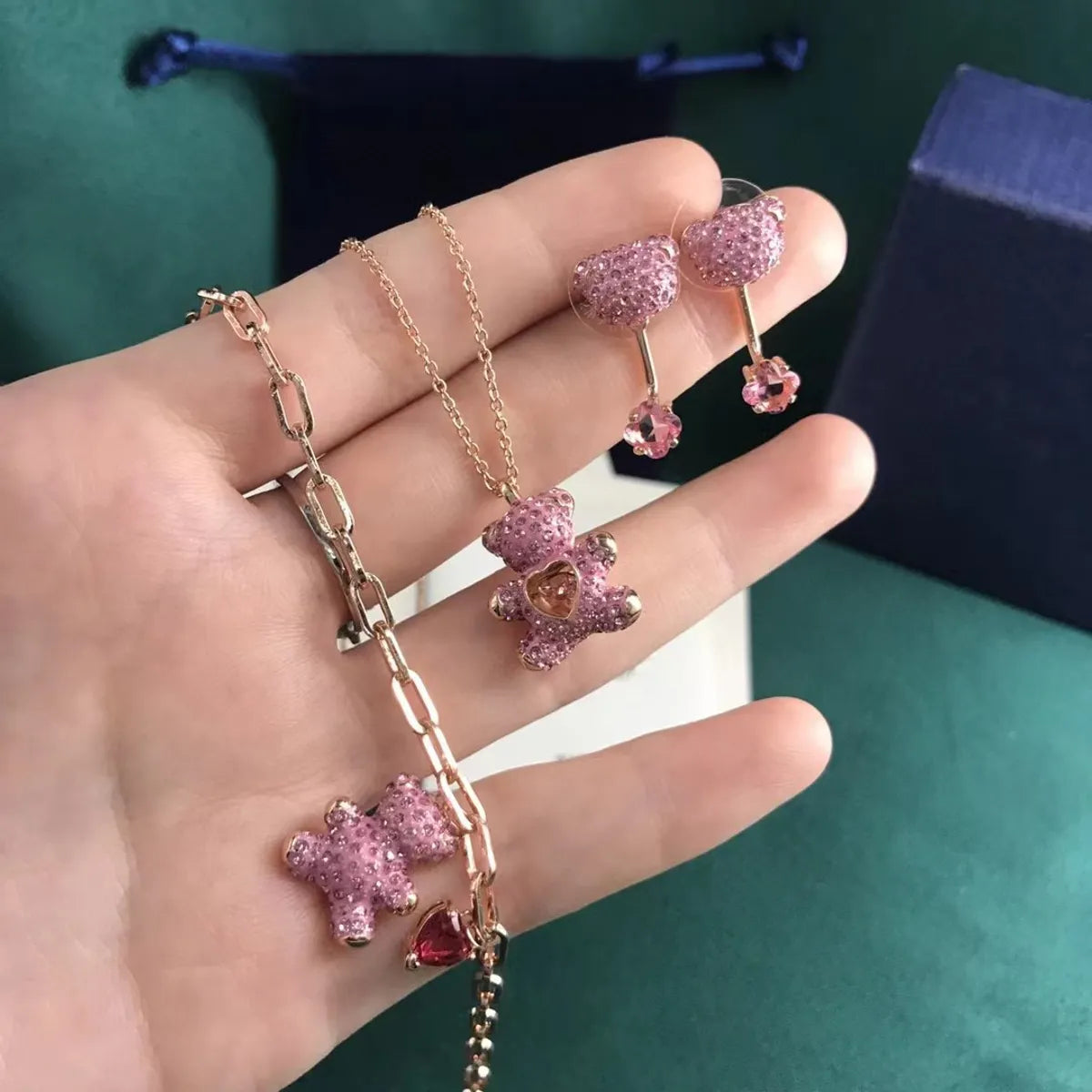 women's bracelets with sparkling diamonds -Cute Little Bear Alloy Plating Inlay Artificial Crystal Women's Bracelets Earrings Necklace